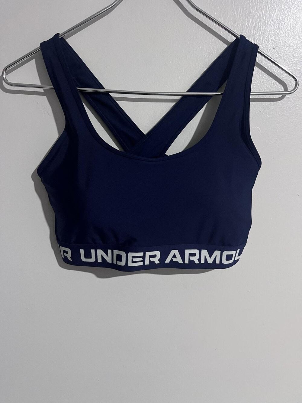 Under Armour Bra Womens XL Blue Sports Bra Padded Compression Crossback